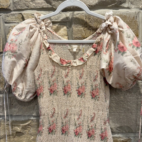 LoveShackFancy Silk Floral Puff Sleeve Dress and GRATIS! - Picture 3 of 12